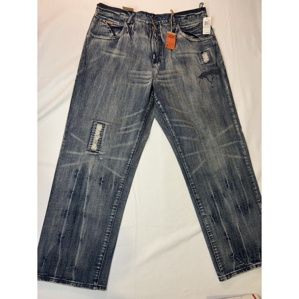 LRG Jeans Mens 40 Blue NEW Stone Sandblast Distressed‎ Straight Leg HS-5061008U